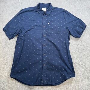 Katin Mens XXL Navy Blue Geometric Print Short Sleeve Cotton Button Down Shirt